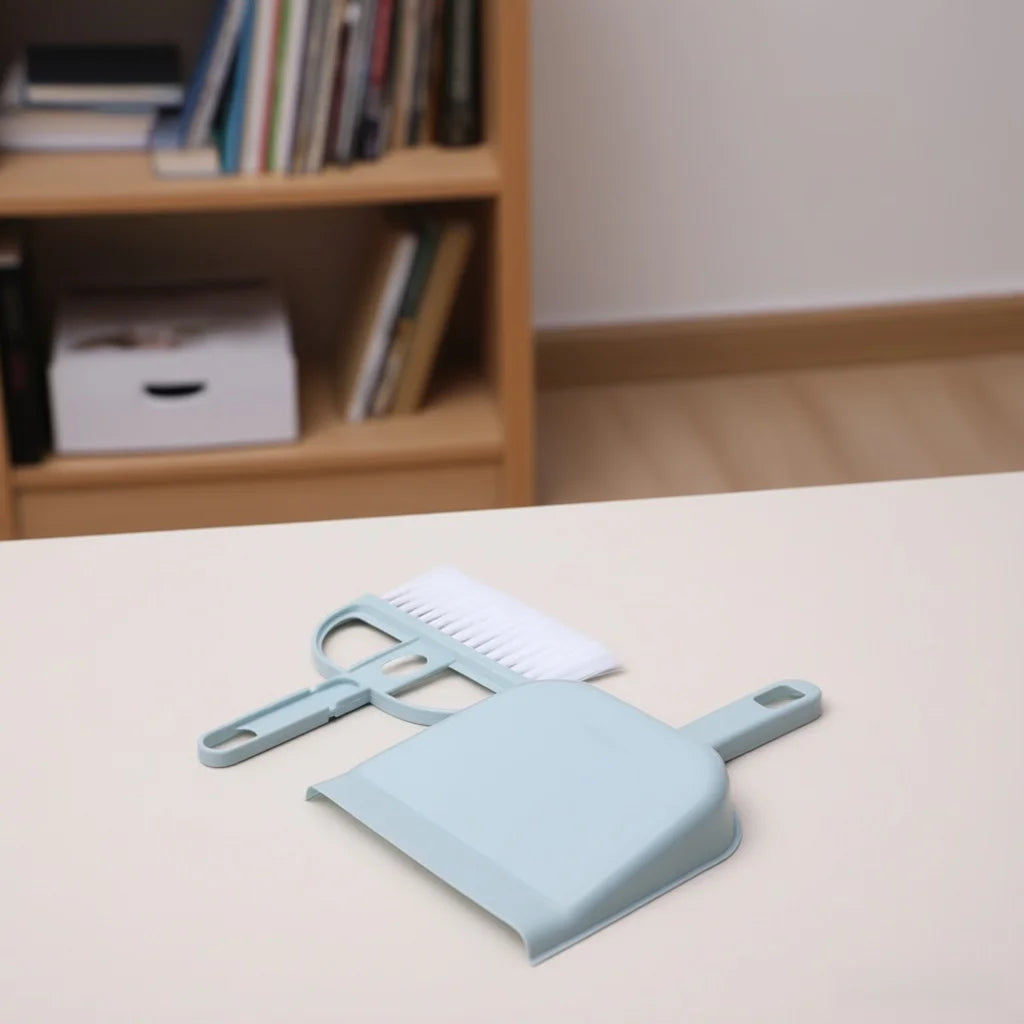 Mini Blue Desktop Broom and Dustpan Set, Small Cleaning Brush for Tabletop, Keyboard, Office & Home, Portable Desk Sweep Tool