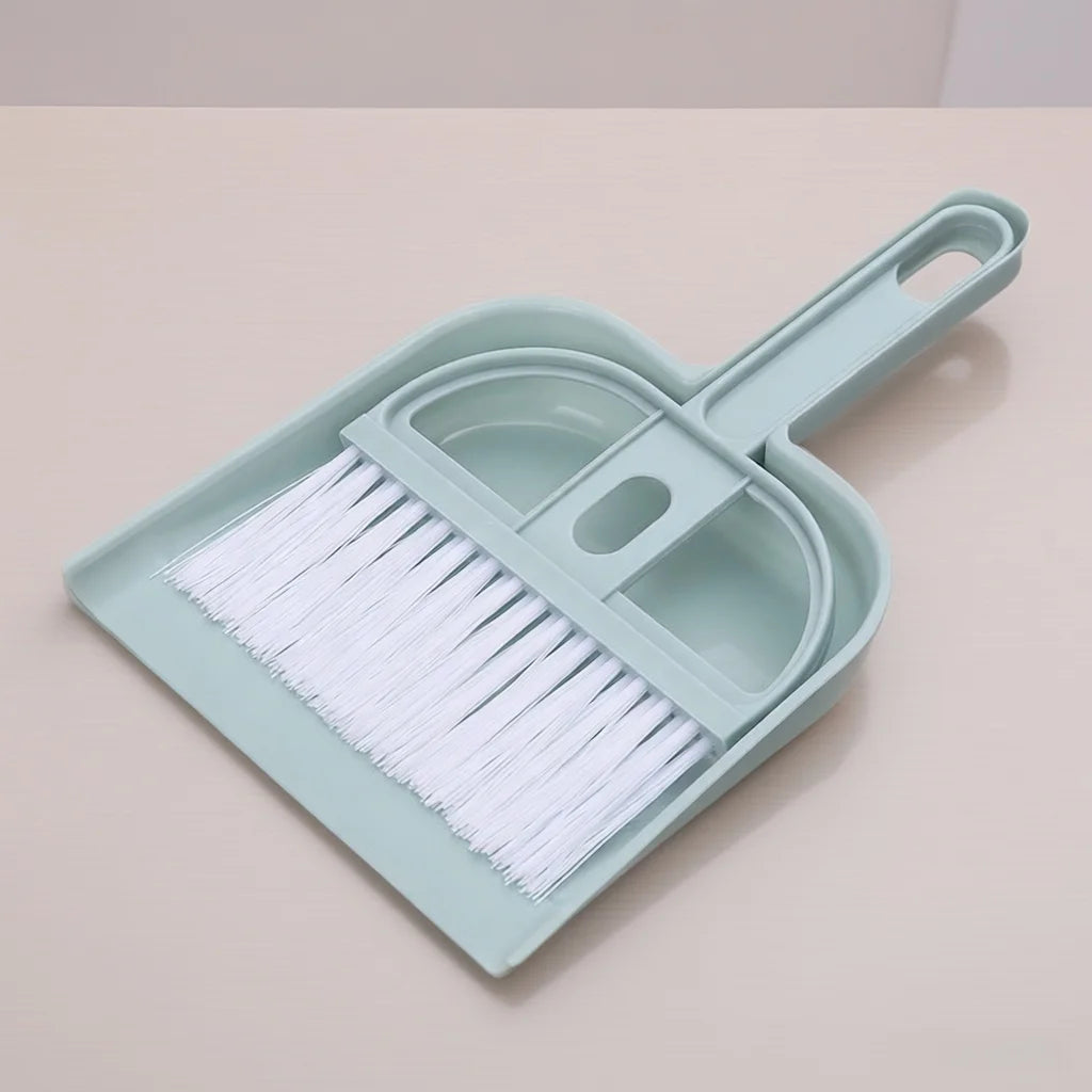 Mini Blue Desktop Broom and Dustpan Set, Small Cleaning Brush for Tabletop, Keyboard, Office & Home, Portable Desk Sweep Tool