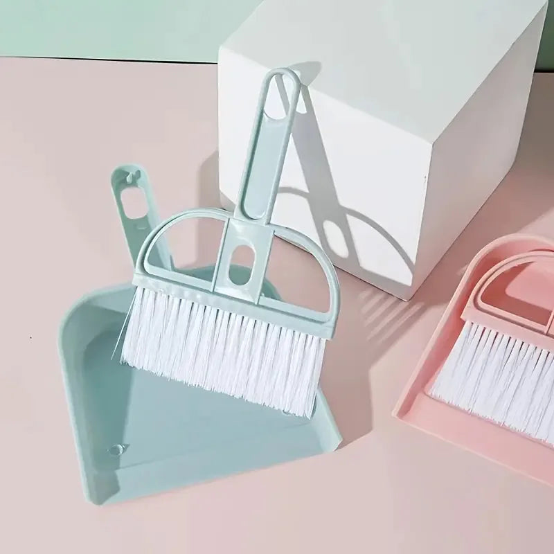 Mini Blue Desktop Broom and Dustpan Set, Small Cleaning Brush for Tabletop, Keyboard, Office & Home, Portable Desk Sweep Tool