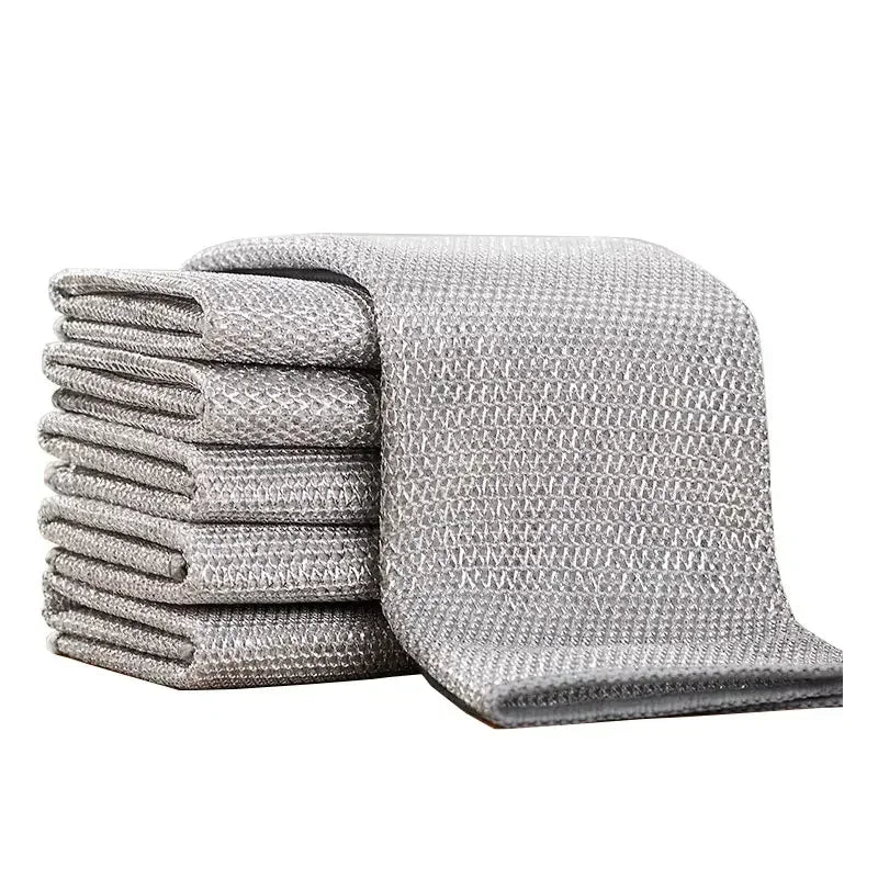 10pcs double-sided Thickened Steel Wire Cleaning Cloth  Magic Dishcloth Non-Scratch Washing Pot Rags Kitchen Cloth Wire Ball Rag