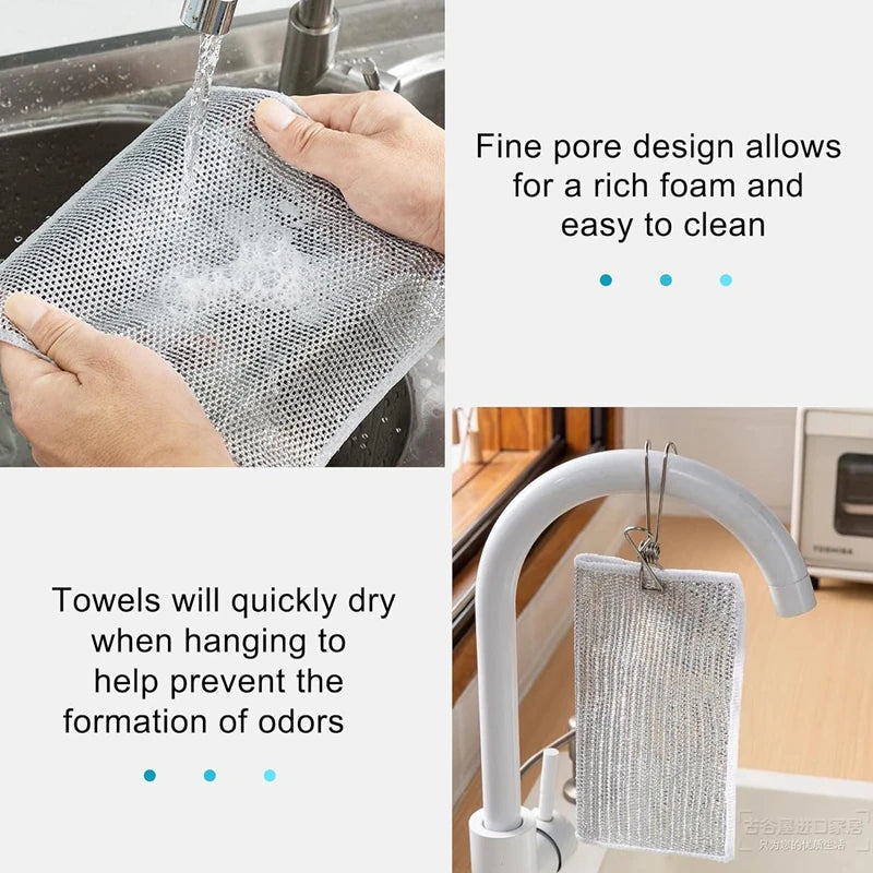 30-1pc Magic Cleaning Cloth Thickened Double-sided Metal Steel Wire Rags Kitchen Dish Pot Washdishing Cloths Towel Clean Tools