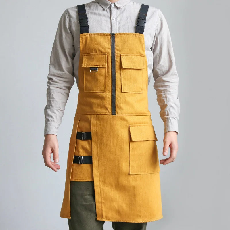 Fashion Apron Kitchen Restaurant Barber Bakery Cake Shop Canvas Overalls Flower Shop Black White Man Woman Multifunction Apron
