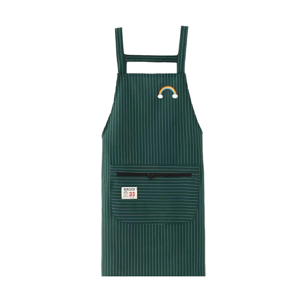 Kitchen Oil Resistant Aprons Striped Zippered Cotton Apron With Straps Breathable Apron Women's Dirt Resistant Work Clothes