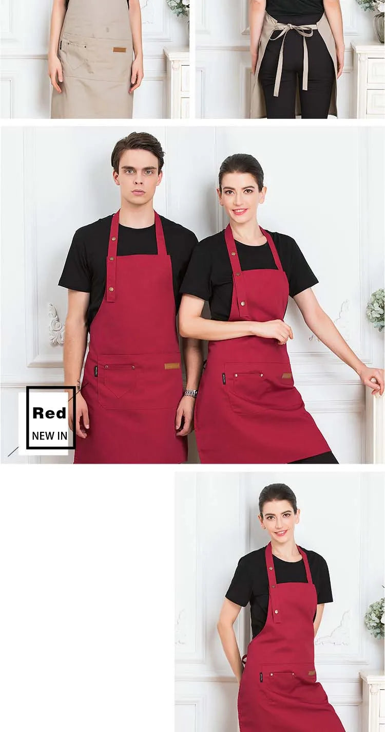 New Fashion Kitchen Aprons for Woman Men Chef Work Apron for Grill Restaurant Bar Shop Cafes Beauty Nails Studios Uniform Aprons