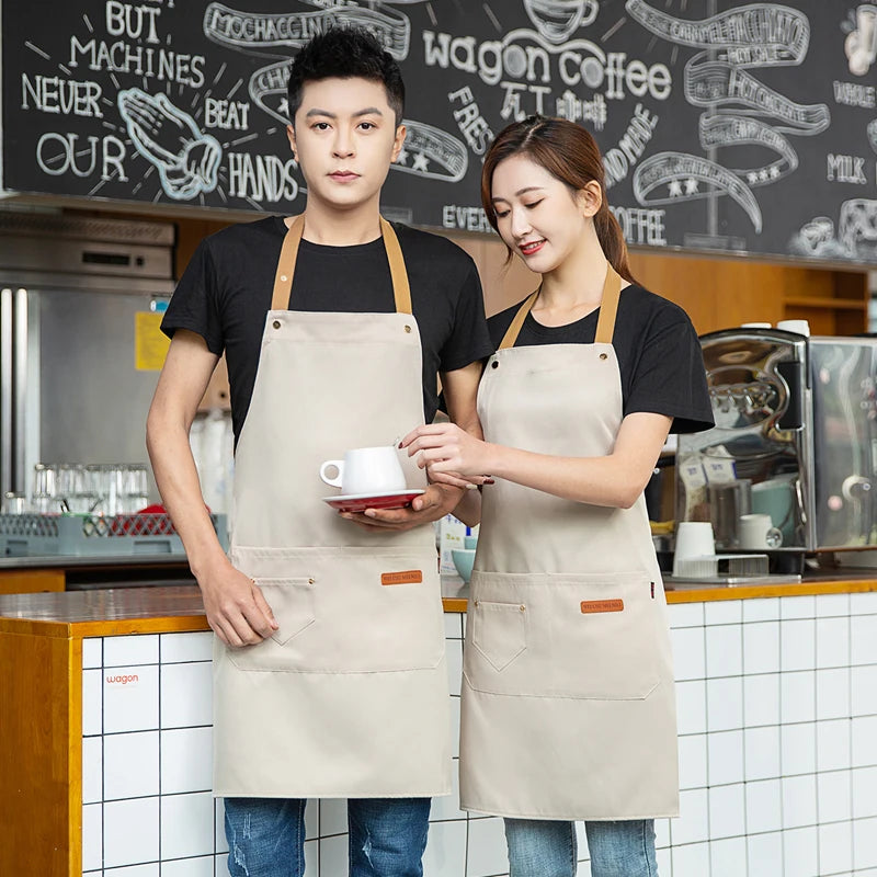 Customized Logo Design Apron Logo Signature Men's Women's Kitchen Aprons Home Chef Baking Clothes Waterproof  with Pockets