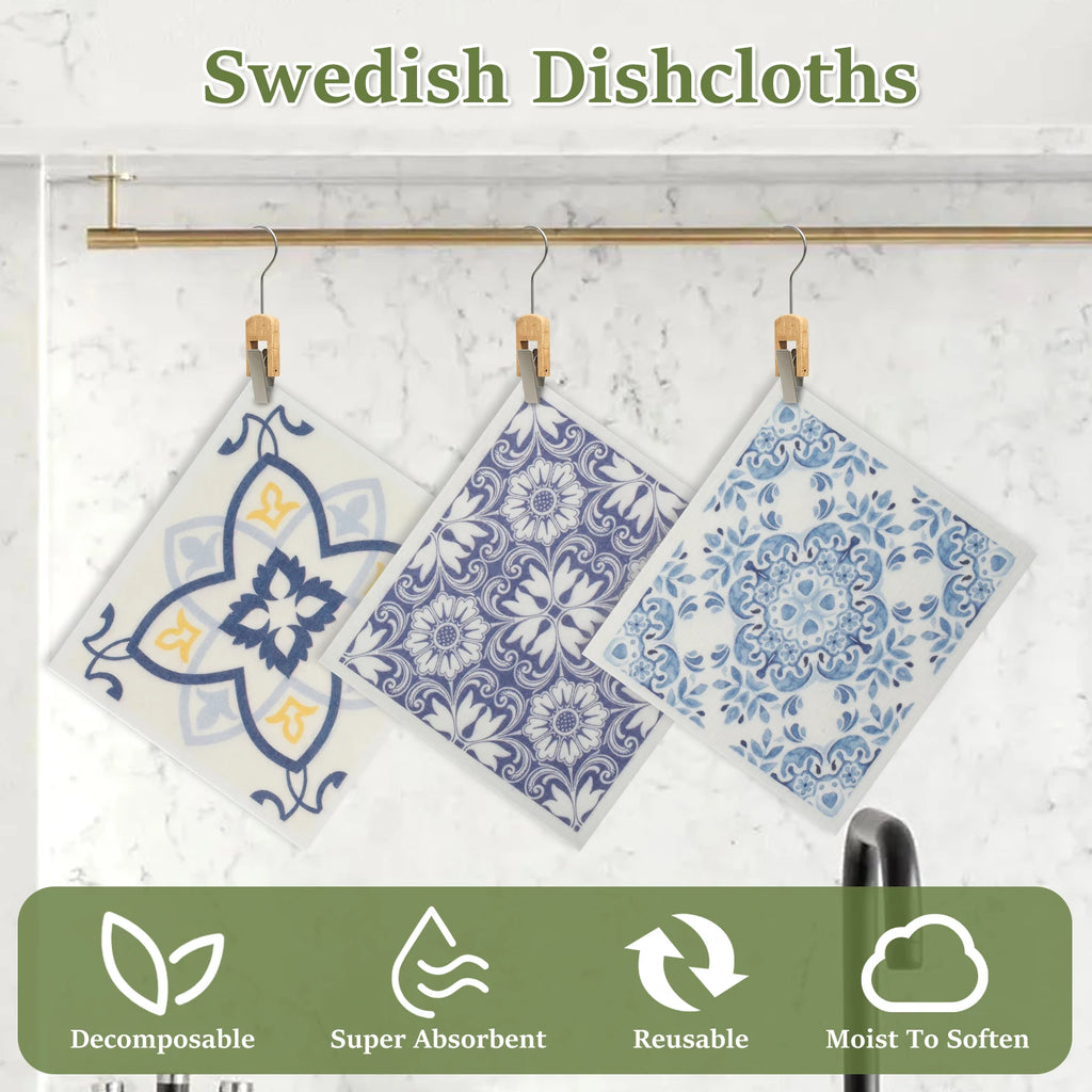 5/6/12PCS Kitchen Dish Towels Absorbent Swedish Dishcloths Kitchen Dish Rags Soft  Non-woven Cloths for Washing Dishes Cleaning