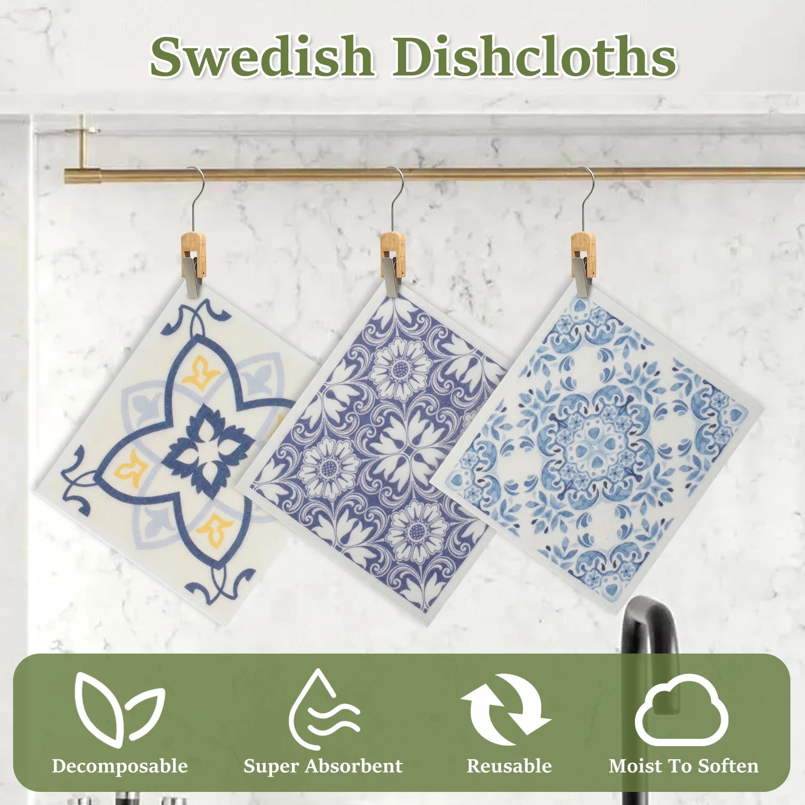 5/6/12PCS Kitchen Dish Towels Absorbent Swedish Dishcloths Kitchen Dish Rags Soft  Non-woven Cloths for Washing Dishes Cleaning