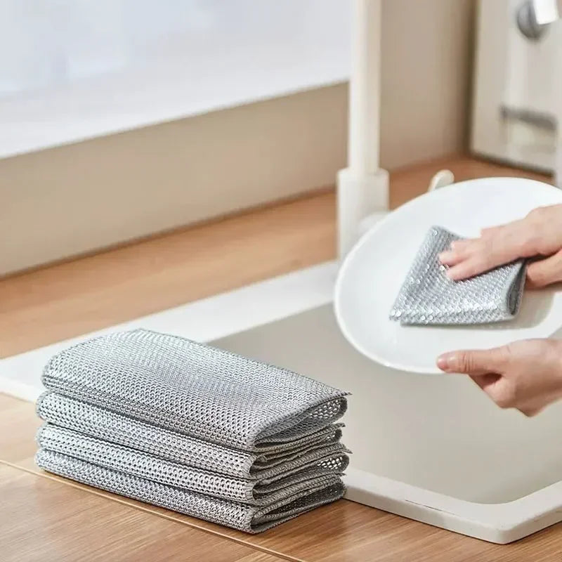 10pcs double-sided Thickened Steel Wire Cleaning Cloth  Magic Dishcloth Non-Scratch Washing Pot Rags Kitchen Cloth Wire Ball Rag