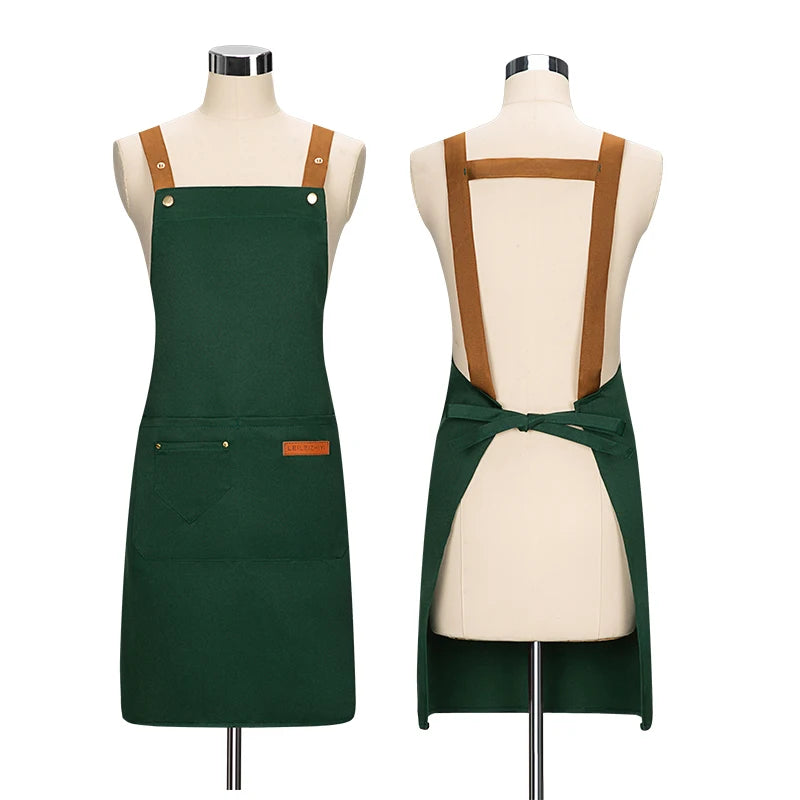 Water Repellent Kitchen Apron Unisex with Pockets Work Cleaning Restaurant Waiter Work Apron Florist Bubble Tea Shop Pinafore