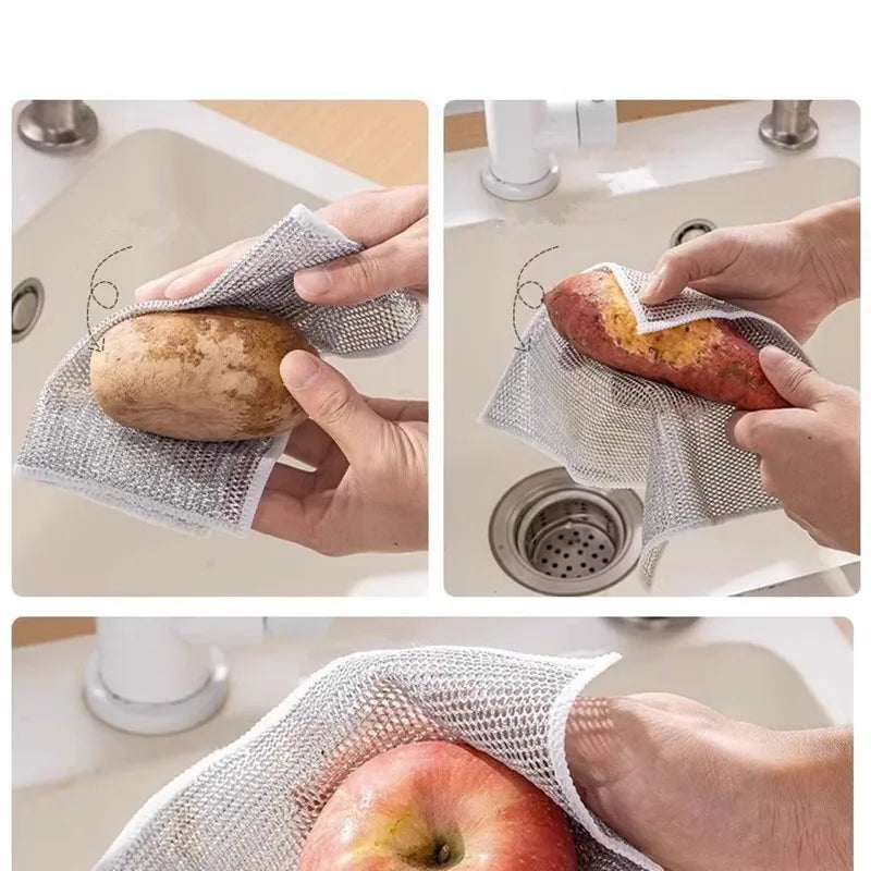 5/12pcs Wire Dishwashing Rag, Multifunctional Non-Scratch Wire Dishcloth for Cleaning Kitchen Bathroom