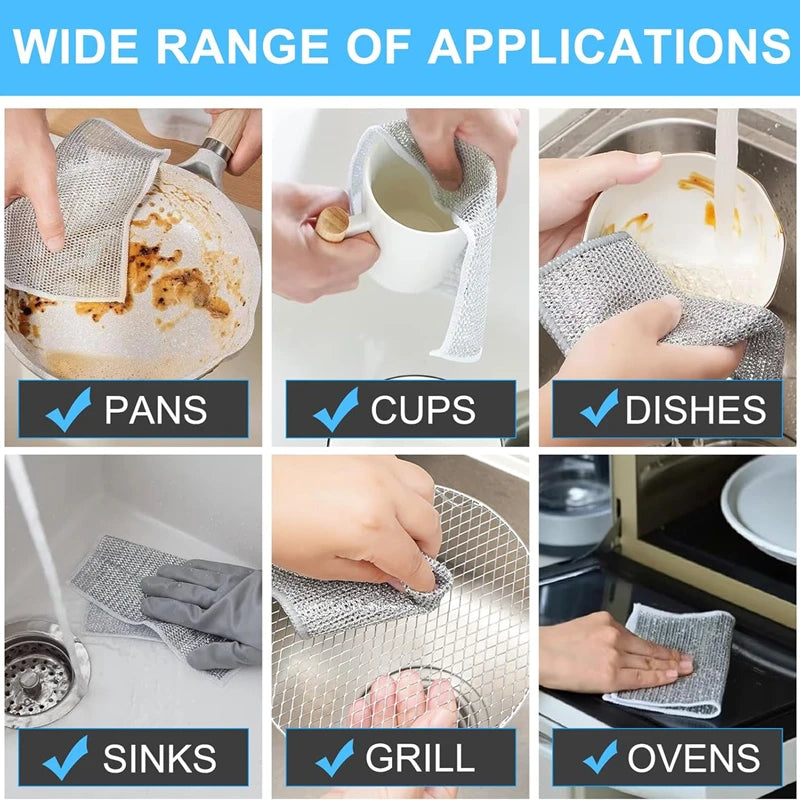 30-1pc Magic Cleaning Cloth Thickened Double-sided Metal Steel Wire Rags Kitchen Dish Pot Washdishing Cloths Towel Clean Tools