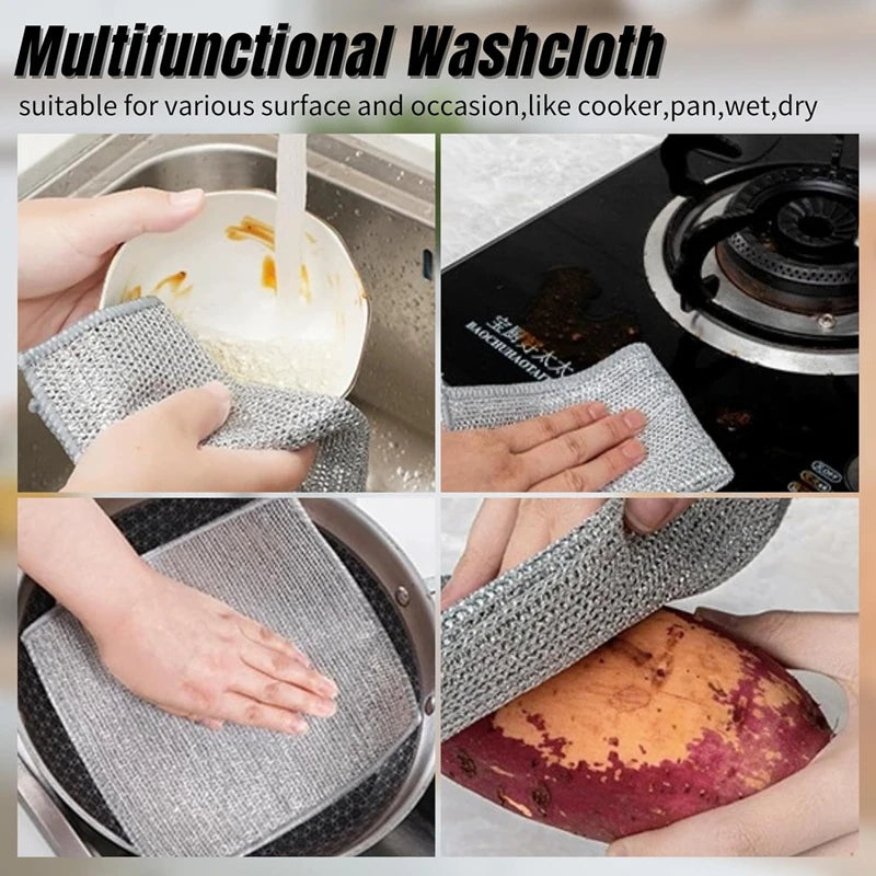 30-1pc Magic Cleaning Cloth Thickened Double-sided Metal Steel Wire Rags Kitchen Dish Pot Washdishing Cloths Towel Clean Tools