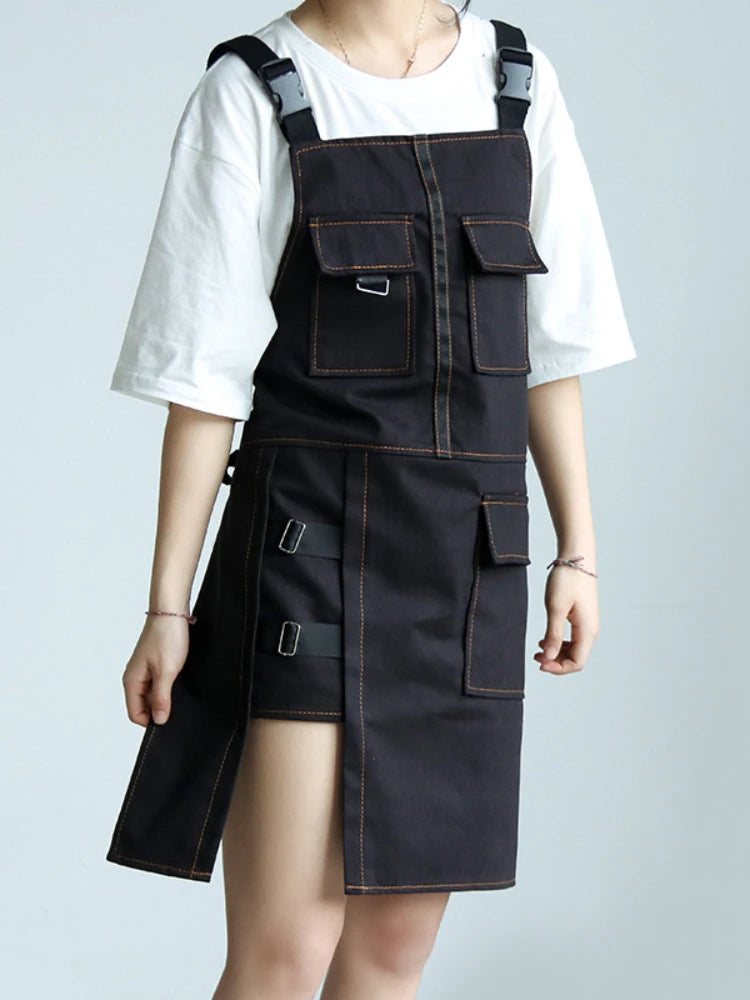 Fashion Apron Kitchen Restaurant Barber Bakery Cake Shop Canvas Overalls Flower Shop Black White Man Woman Multifunction Apron