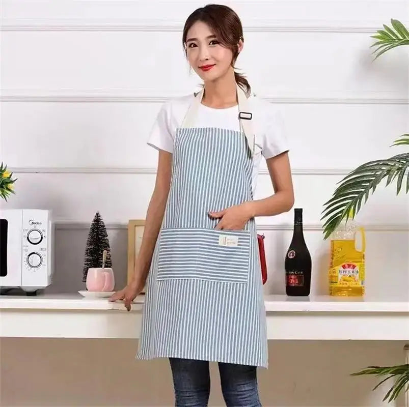 Cotto Linen Striped Apron With Thin Cotton Fabric Waistband For Stain Oil Resistance Coffee Overalls Apron Kitchen Accessories