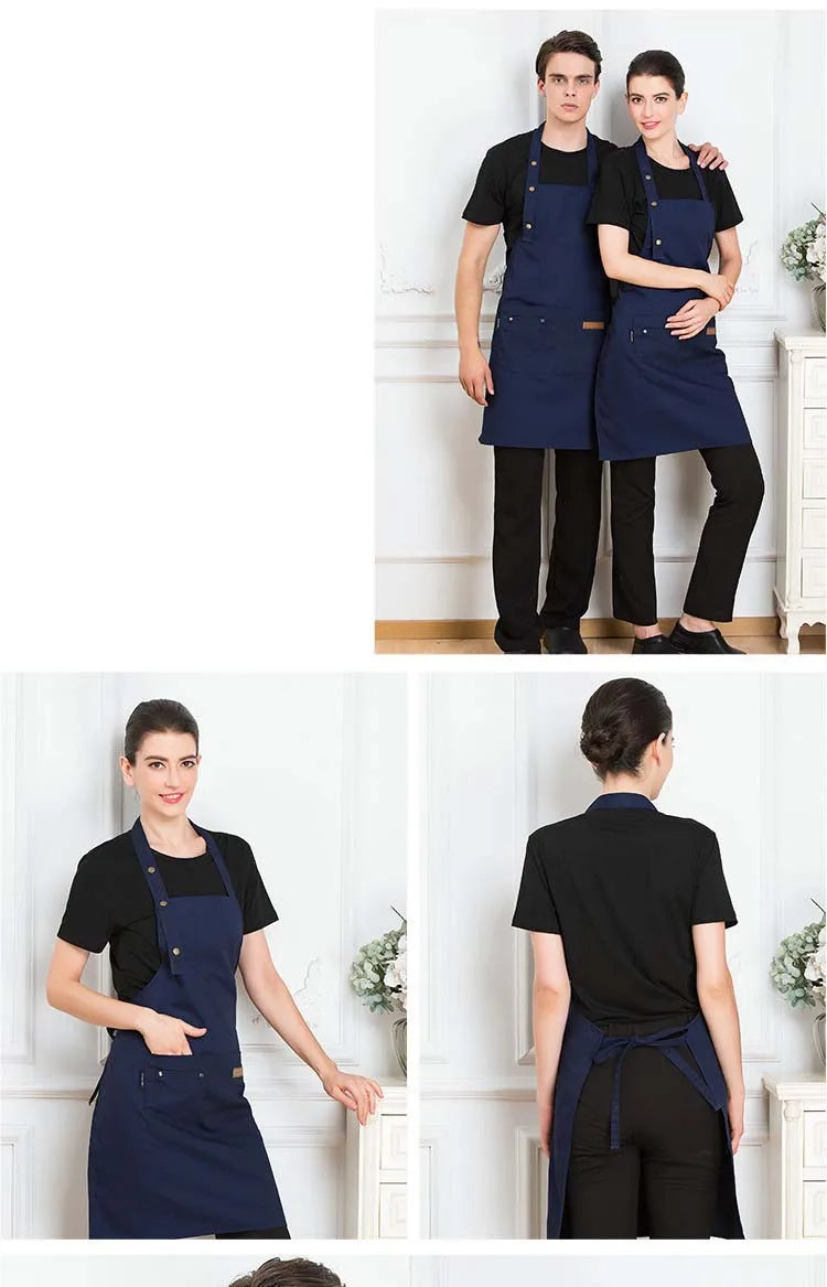 New Fashion Kitchen Aprons for Woman Men Chef Work Apron for Grill Restaurant Bar Shop Cafes Beauty Nails Studios Uniform Aprons