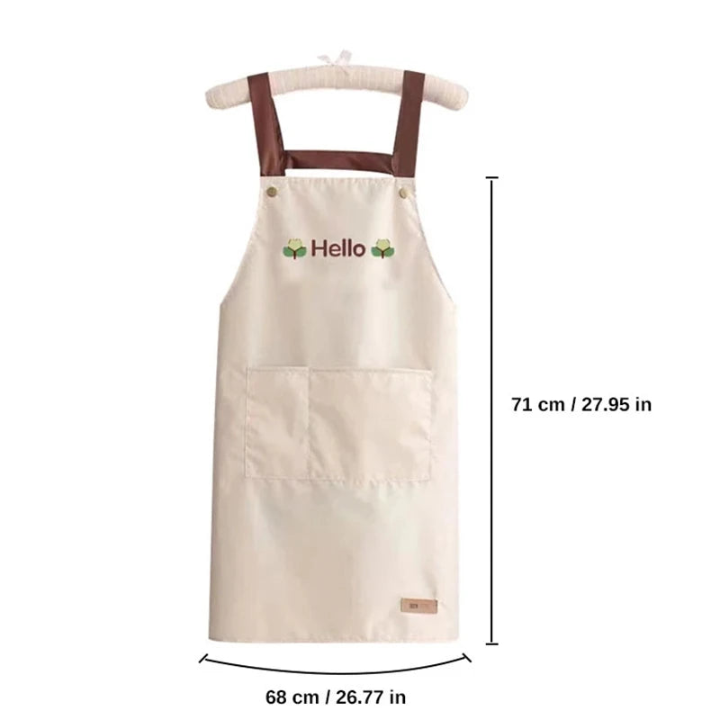 Hello Letter Printed Waterproof Apron Kitchen Cooking Home Large Pocket Storage Baking Shoulder Aprons Hotel Specific Practical