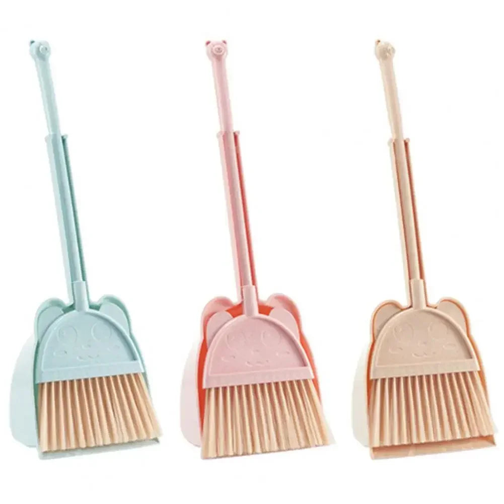 1 Set Mini Children Broom Dustpan Cartoon Flexible Bristles Kids Pretend Play Toddlers Indoor Outdoor Floor Sweeping Tool Kit