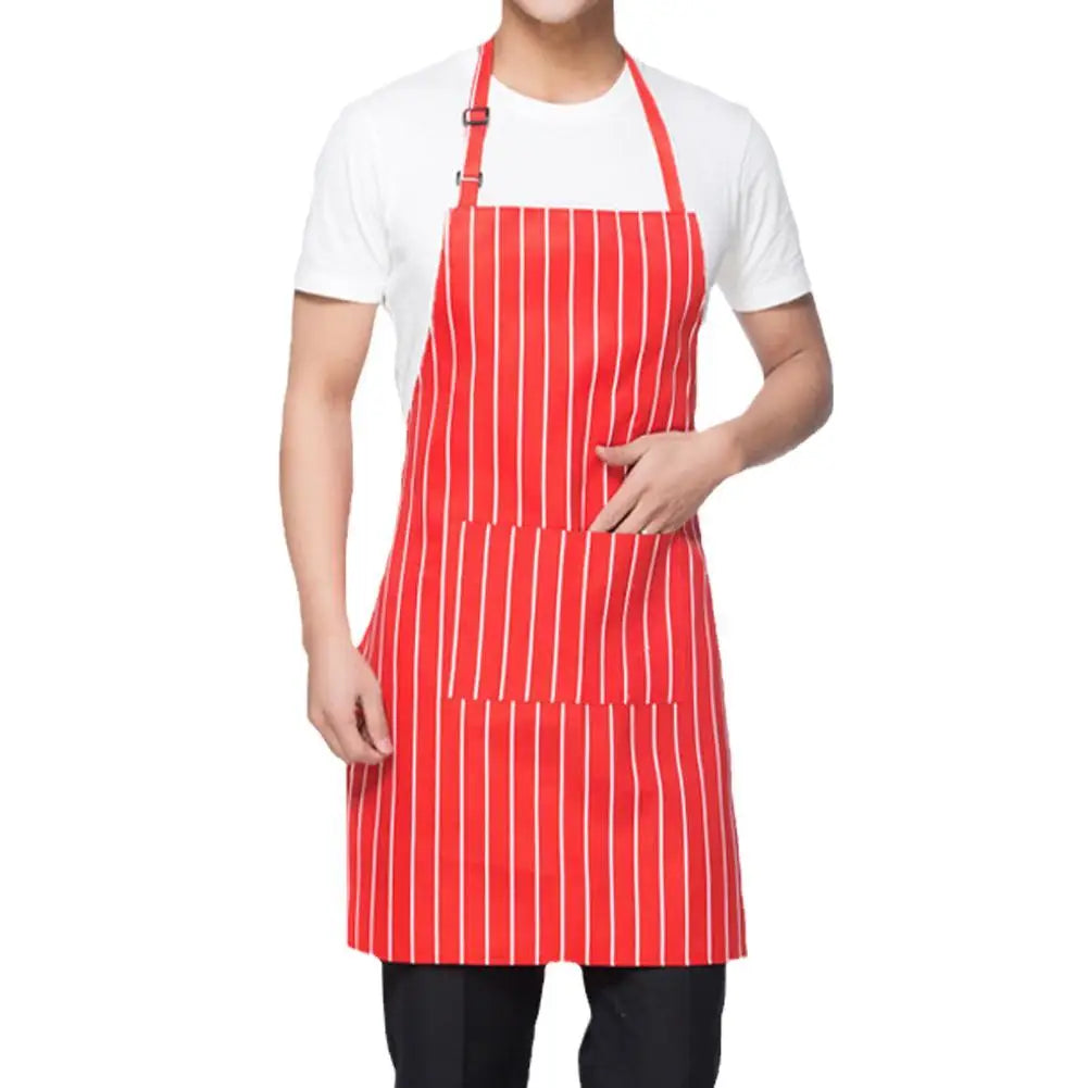 Half-length Adjustable Kitchen Apron Adult Striped Restaurant Hotel Chef Waiter Apron Picnic Cook Apron With 2 Pockets