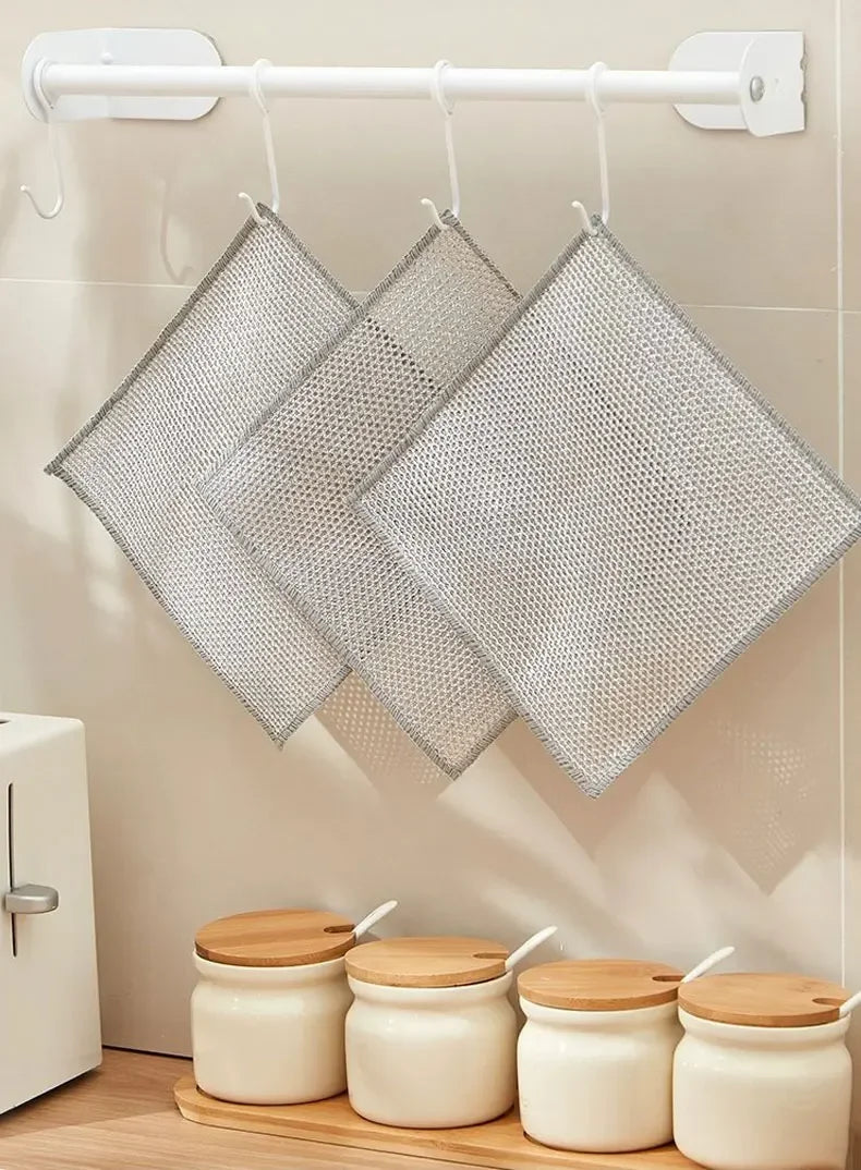 10pcs double-sided Thickened Steel Wire Cleaning Cloth  Magic Dishcloth Non-Scratch Washing Pot Rags Kitchen Cloth Wire Ball Rag