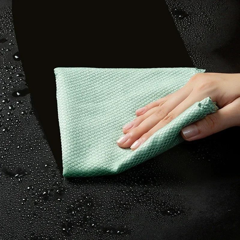 5/10pc Microfiber Glass Cleaning Cloth Rag Lint-Free For Windows Car Kitchen Mirror No Trace Reusable Fish Scale Rag Polishing