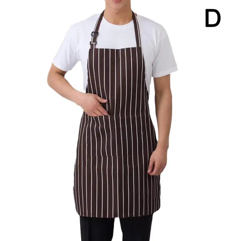 Half-length Adjustable Kitchen Apron Adult Striped Restaurant Hotel Chef Waiter Apron Picnic Cook Apron With 2 Pockets