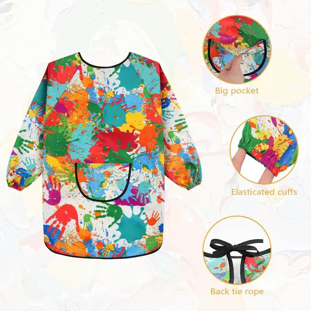 Painted Children's Apron Waterproof Apron Long Sleeve with Pockets 6 To 12 Years Old for Crafts Cooking and Painting Apron