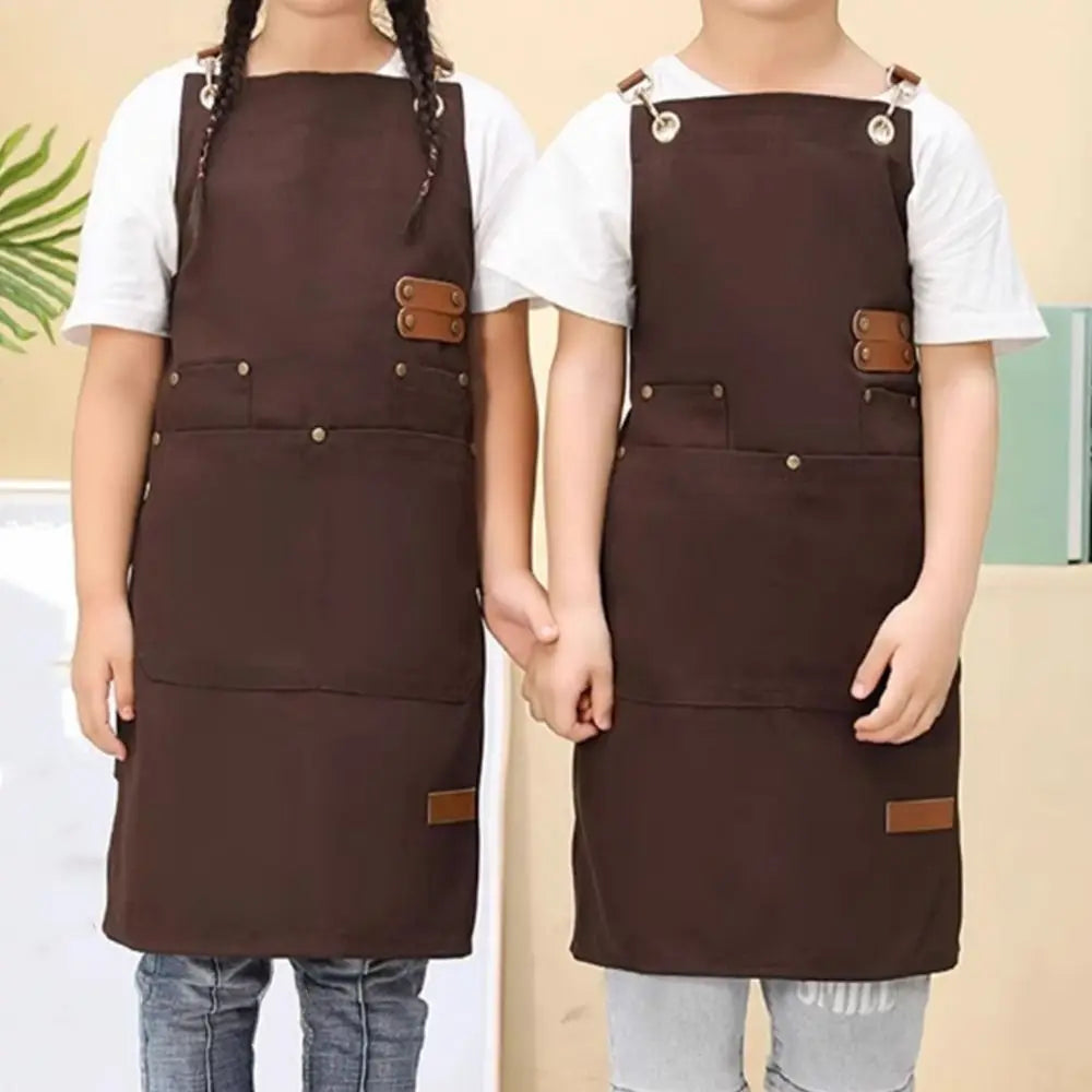 Minimalist Children's Canvas Apron Lightweight Solid Color Cooking Apron Adjustable Oil-proof Chef Costume Baking