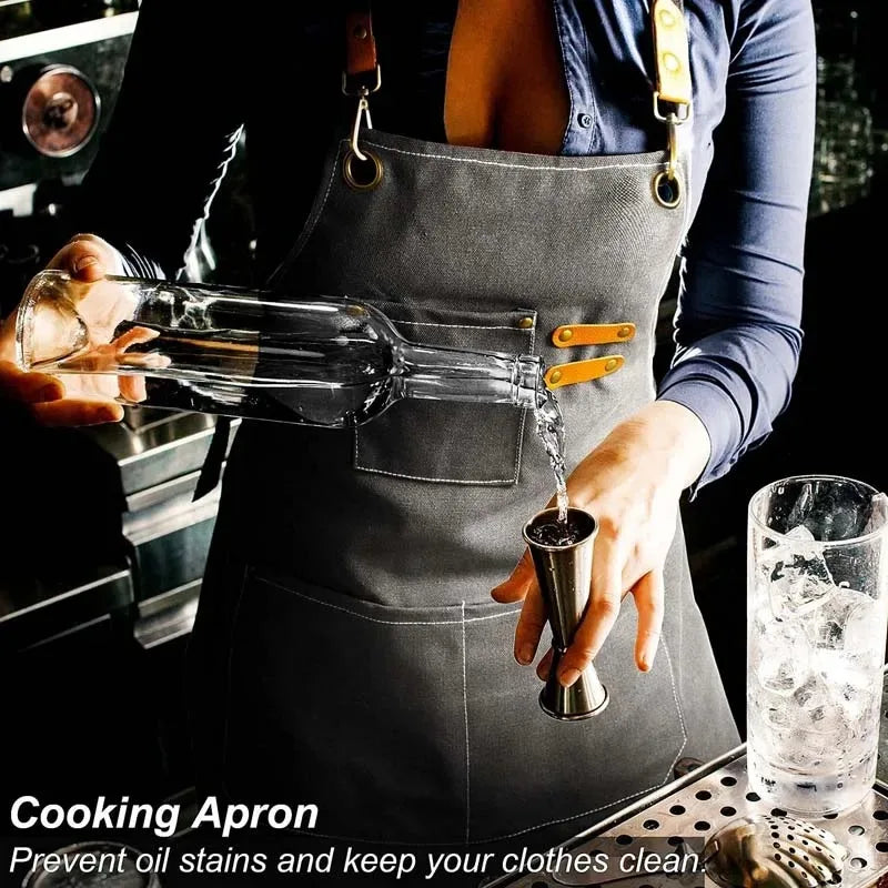 Household Canvas Apron Oil-proof  Can Wipe Hands  Kitchen CookingMen Women Adult With Tool Pockets Fashion Coffee Over  apron
