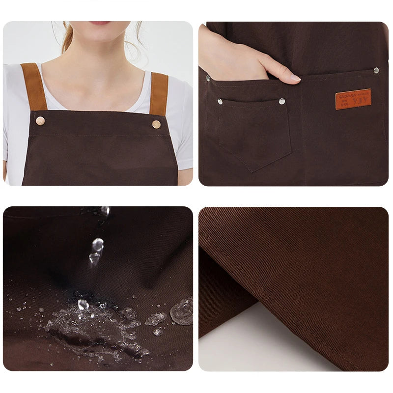 Water Repellent Kitchen Apron Unisex with Pockets Work Cleaning Restaurant Waiter Work Apron Florist Bubble Tea Shop Pinafore