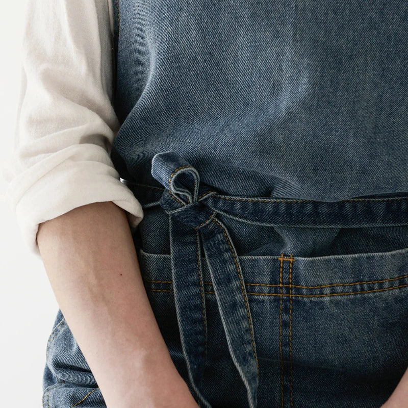 Denim Apron Cotton Korean Canvas Antifouling Home Cleaning Kitchen Cooking Work Clothes Barber Apron Leisure Gardening Baking