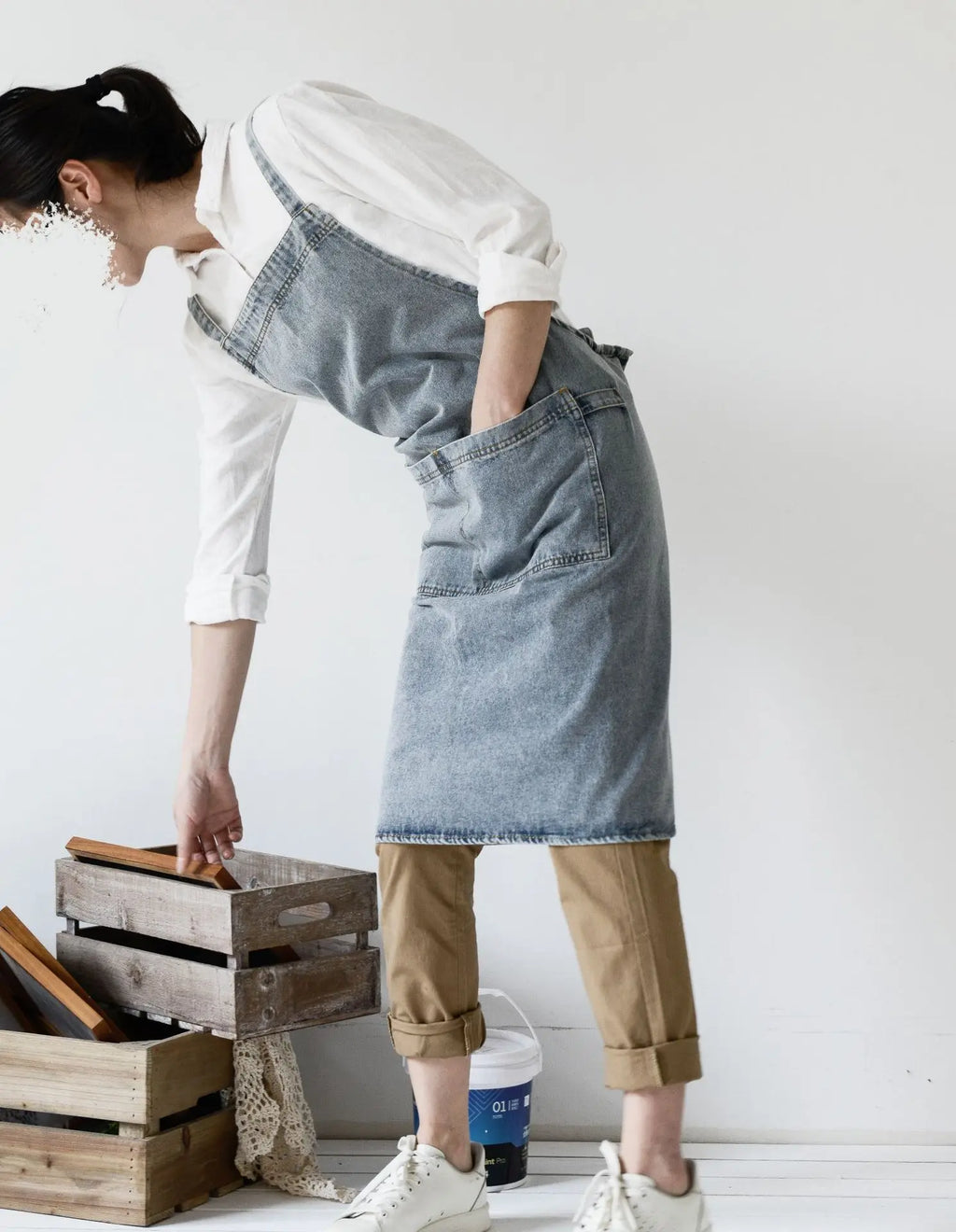 Denim Apron Cotton Korean Canvas Antifouling Home Cleaning Kitchen Cooking Work Clothes Barber Apron Leisure Gardening Baking