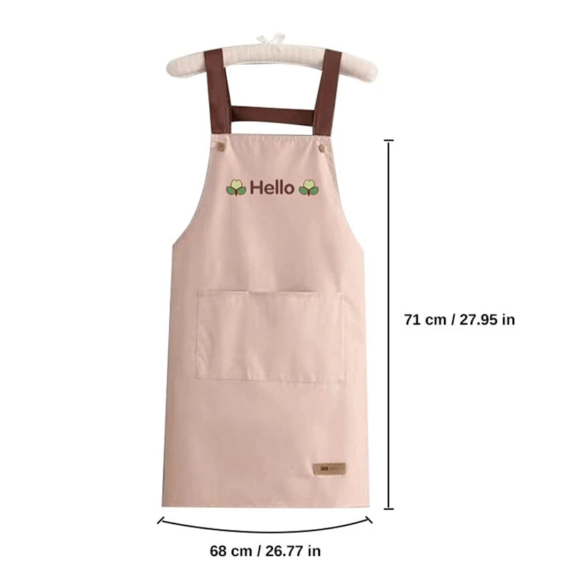 Hello Letter Printed Waterproof Apron Kitchen Cooking Home Large Pocket Storage Baking Shoulder Aprons Hotel Specific Practical