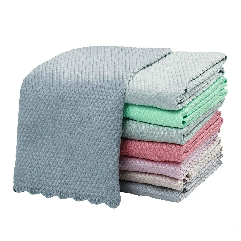 5/10pc Microfiber Glass Cleaning Cloth Rag Lint-Free For Windows Car Kitchen Mirror No Trace Reusable Fish Scale Rag Polishing