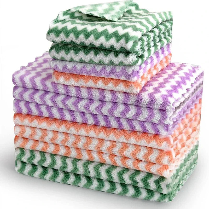 10/40PCS Super Absorbent Dishcloths Coral Fleece Cleaning Cloths Thickened Kitchen Washing Dish Rags Glass Windows Wipe Towels