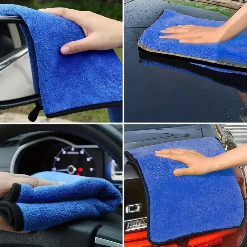 1-4pcs Microfiber Car Washing Towel Soft Quick Drying Windows Mirrors Wiping Rags Home Double Layer Cleaning Cloths 500GSM