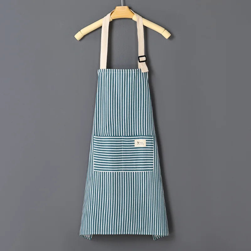 Cotto Linen Striped Apron With Thin Cotton Fabric Waistband For Stain Oil Resistance Coffee Overalls Apron Kitchen Accessories