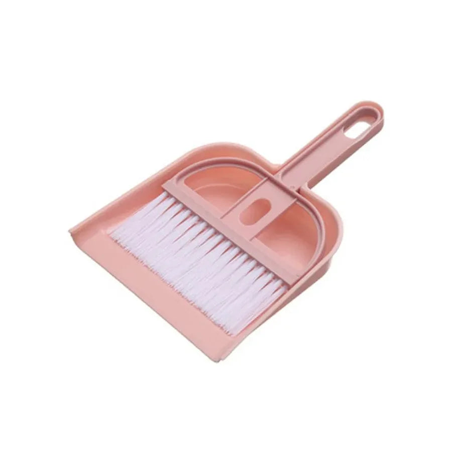 Plastic Mini Broom and Dustpan Set, Desktop Cleaning Brush with Dust Cover for Home & Office, Pink