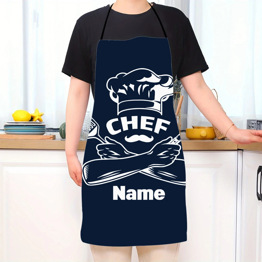 Custom Name Pattern Chef Hat Cooking Apron for Women Men Unisex Bib Kitchen Cooking Tablier Cuisine Chef Baking