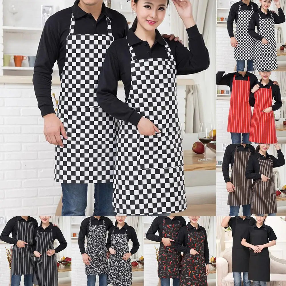 Half-length Adjustable Kitchen Apron Adult Striped Restaurant Hotel Chef Waiter Apron Picnic Cook Apron With 2 Pockets