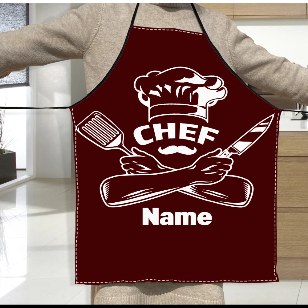 Custom Name Pattern Chef Hat Cooking Apron for Women Men Unisex Bib Kitchen Cooking Tablier Cuisine Chef Baking