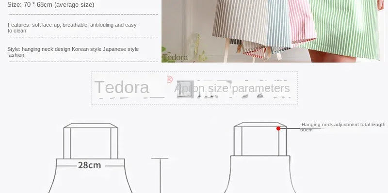 Kitchen Apron Fashionable Linen Striped Aprons For Restaurant Work Chef Waiter Adjustable Size Household Kitchen Cleaning Apron