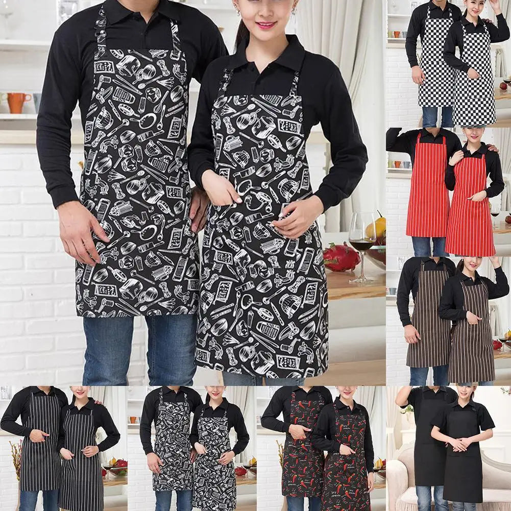 Half-length Adjustable Kitchen Apron Adult Striped Restaurant Hotel Chef Waiter Apron Picnic Cook Apron With 2 Pockets