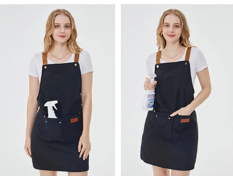 Water Repellent Kitchen Apron Unisex with Pockets Work Cleaning Restaurant Waiter Work Apron Florist Bubble Tea Shop Pinafore