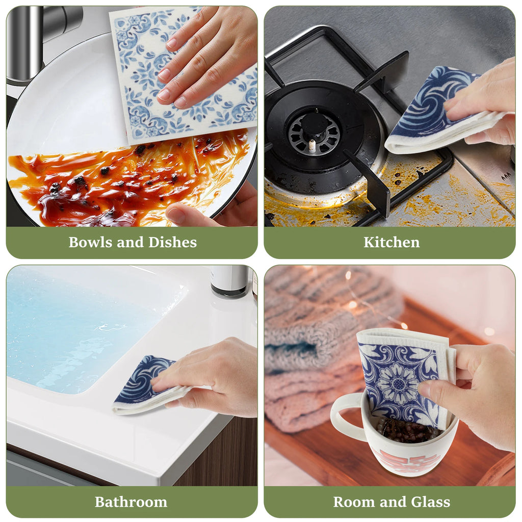 5/6/12PCS Kitchen Dish Towels Absorbent Swedish Dishcloths Kitchen Dish Rags Soft  Non-woven Cloths for Washing Dishes Cleaning