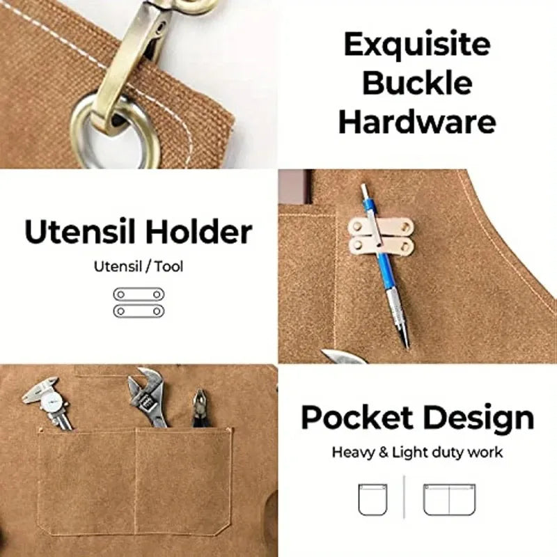 Household Canvas Apron Oil-proof  Can Wipe Hands  Kitchen CookingMen Women Adult With Tool Pockets Fashion Coffee Over  apron