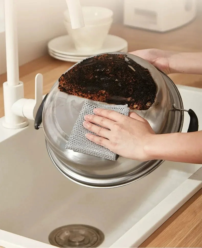 10pcs double-sided Thickened Steel Wire Cleaning Cloth  Magic Dishcloth Non-Scratch Washing Pot Rags Kitchen Cloth Wire Ball Rag