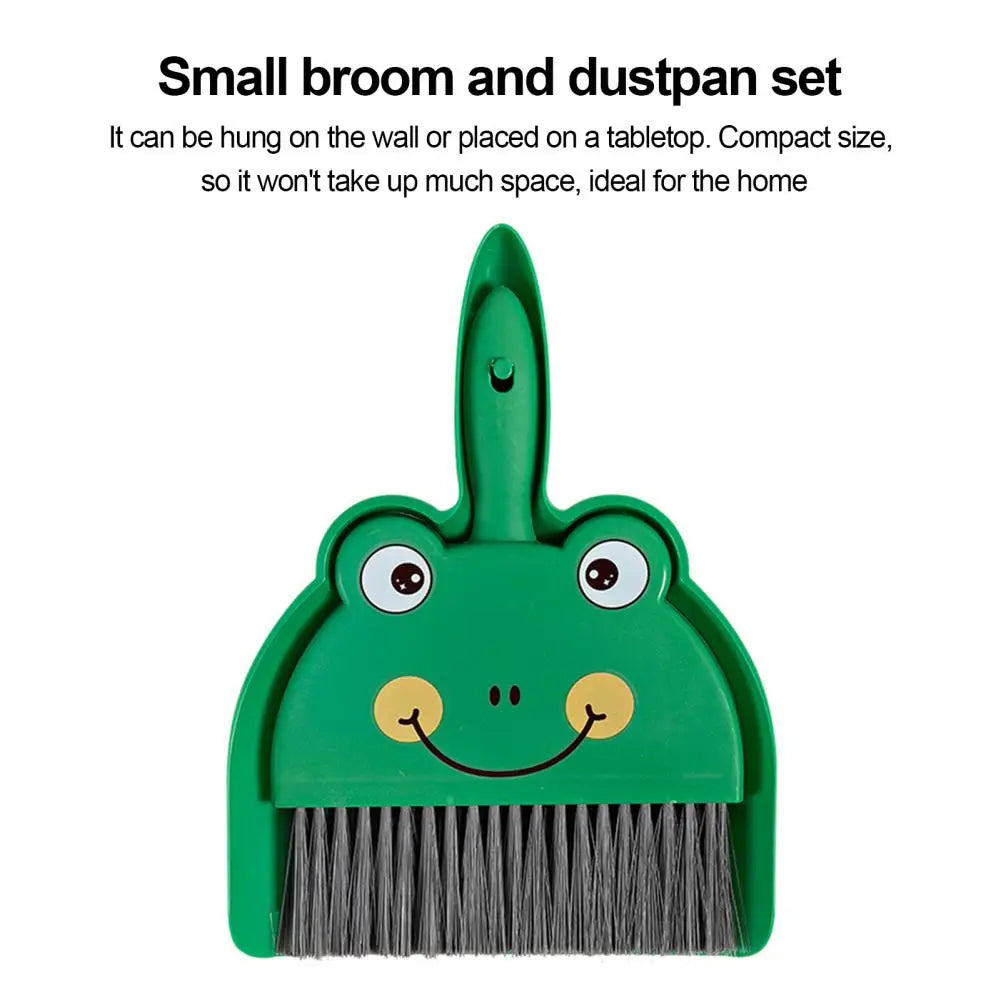 2Pcs/Set Small Broom Dustpan Set Cartoon Rabbit Bear Frog Pattern Keyboards Cleaning Mini Broom Dustpan Set