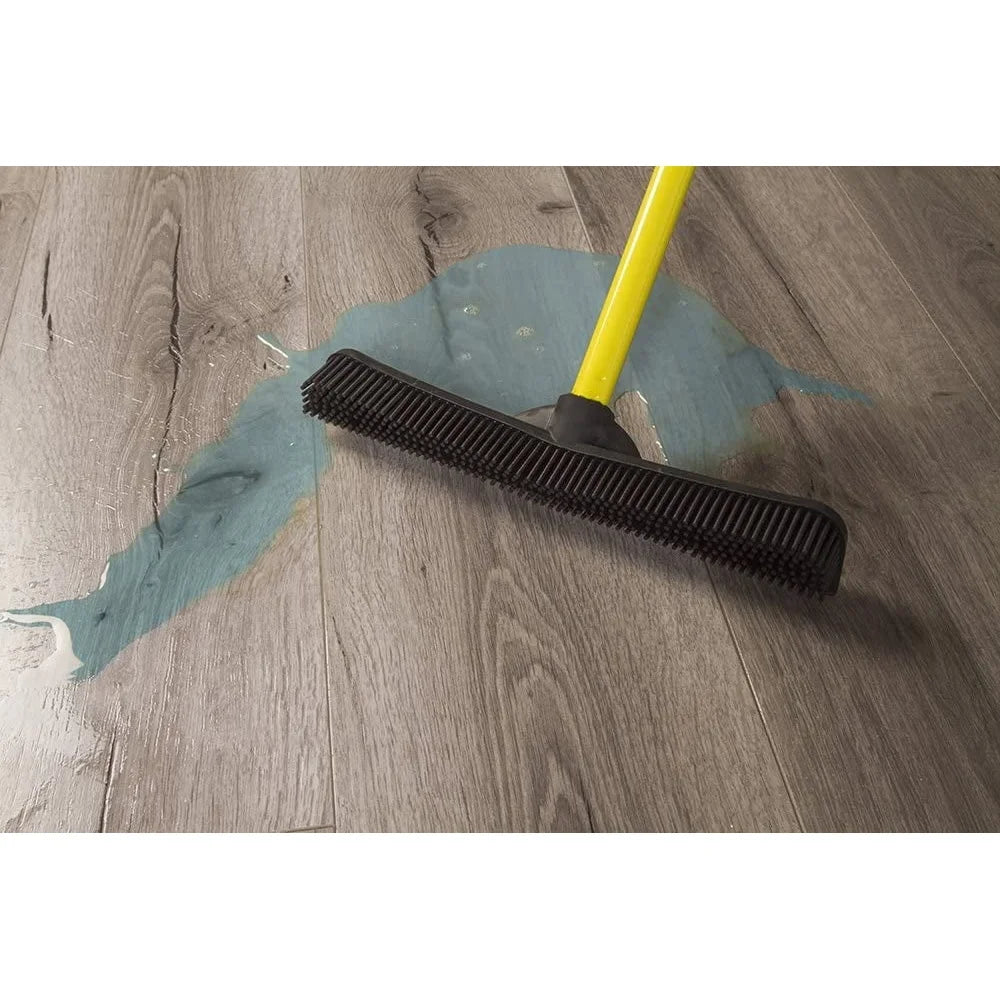 Telescopic Rubber Broom Pet Hair Remover with Squeegee Natural Bristles Carpets Rugs and Hardwood Floors Cleaning