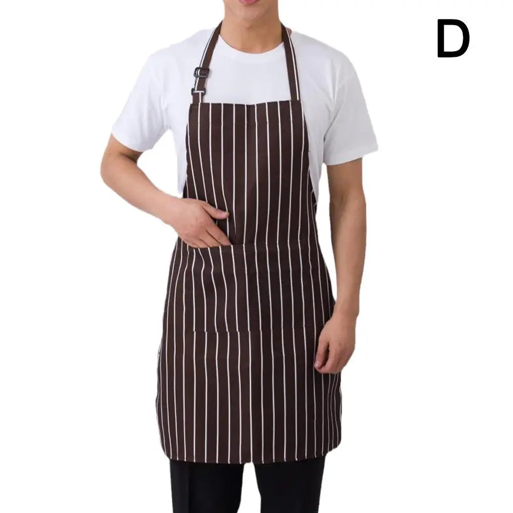 Half-length Adjustable Kitchen Apron Adult Striped Restaurant Hotel Chef Waiter Apron Picnic Cook Apron With 2 Pockets