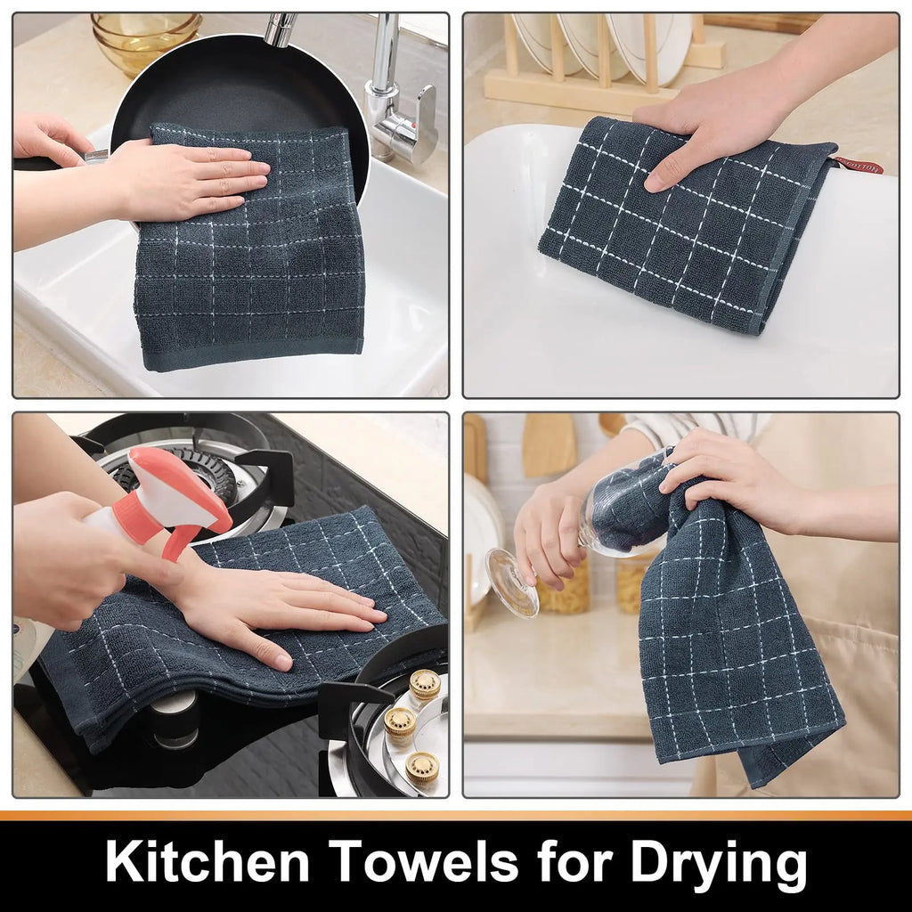 Olanly Cotton Terry Cloth Kitchen Towels Thicken Super Absorbent Dishcloth Reusable High-efficiency Cleaning Rags Daily Dish Rag